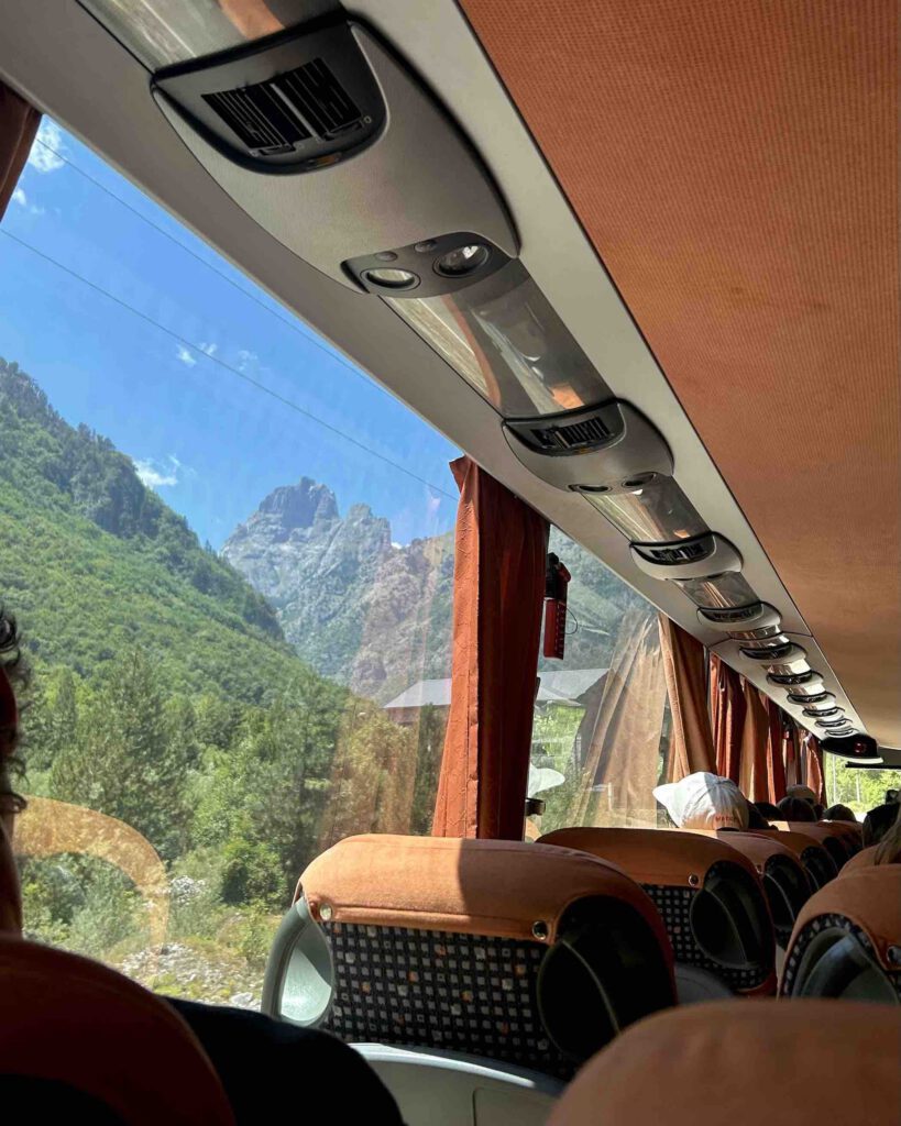 Bus travelling through northern Albania on the way to Valbona