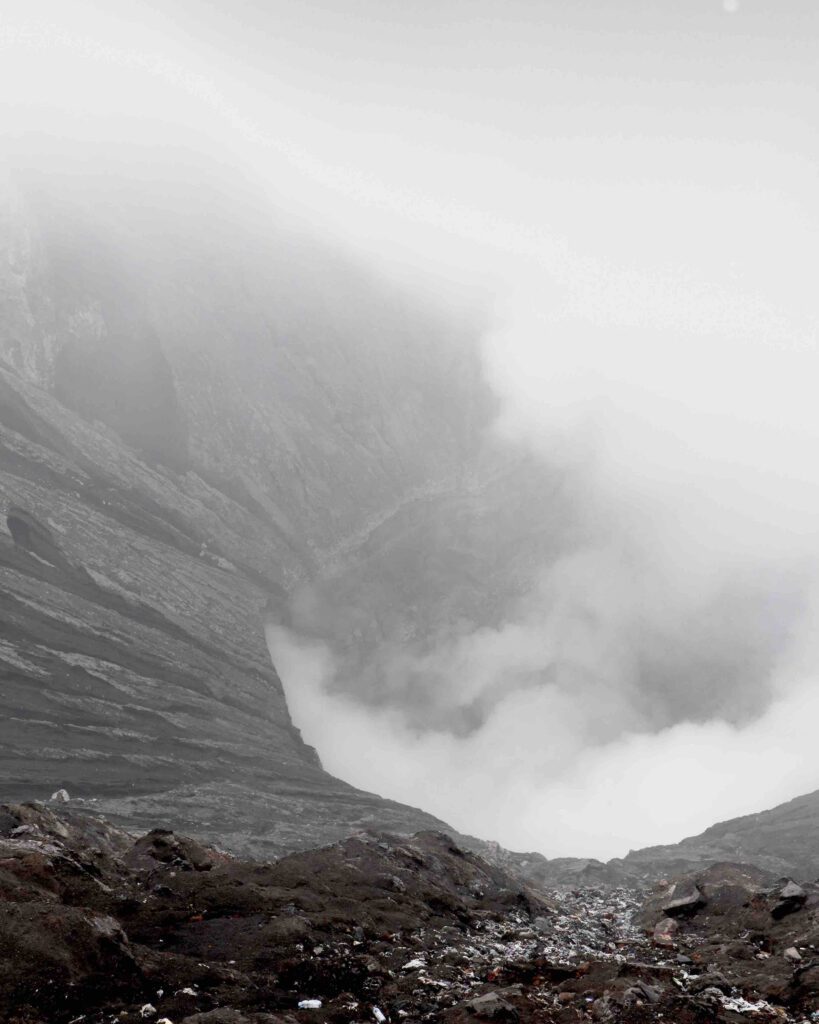 Volcanic smoke rising from the crater of Mount Bromo East Java Indonesia