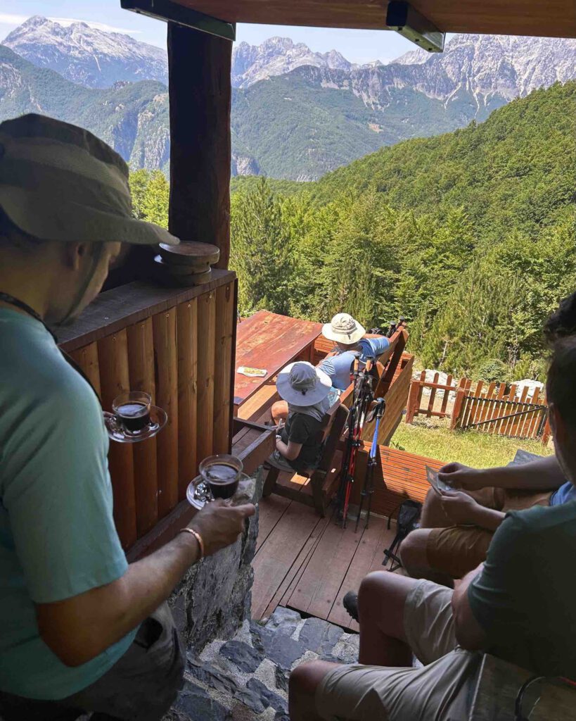 Wooden mountain cafe along the Valbona to Theth hiking trail