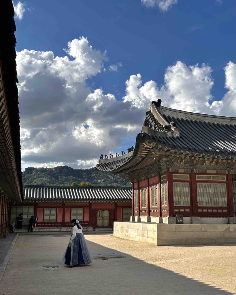 Traditional architecture at Gyeongbokgung Palace during a guided in Seoul