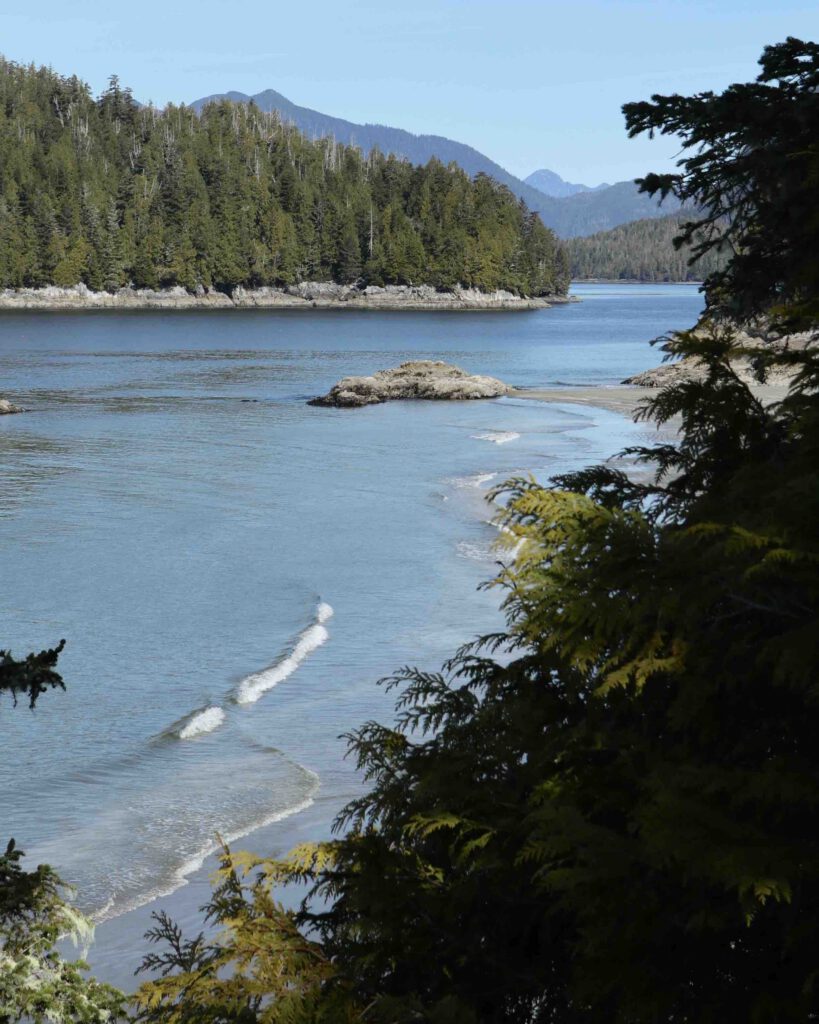 Coastal view along the Tonquin Trail walk in Tofino British Columbia in spring