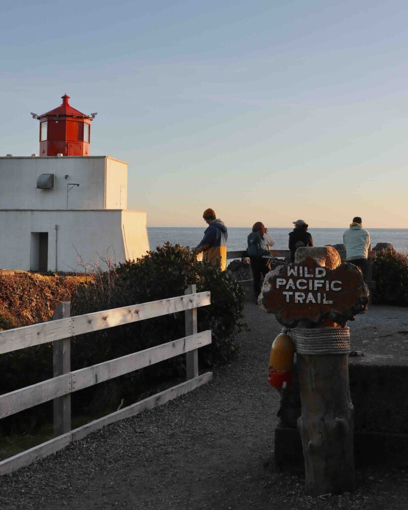 Lighthouse at the Wild Pacific Trail in Ucluelet British Columbia at sunset
