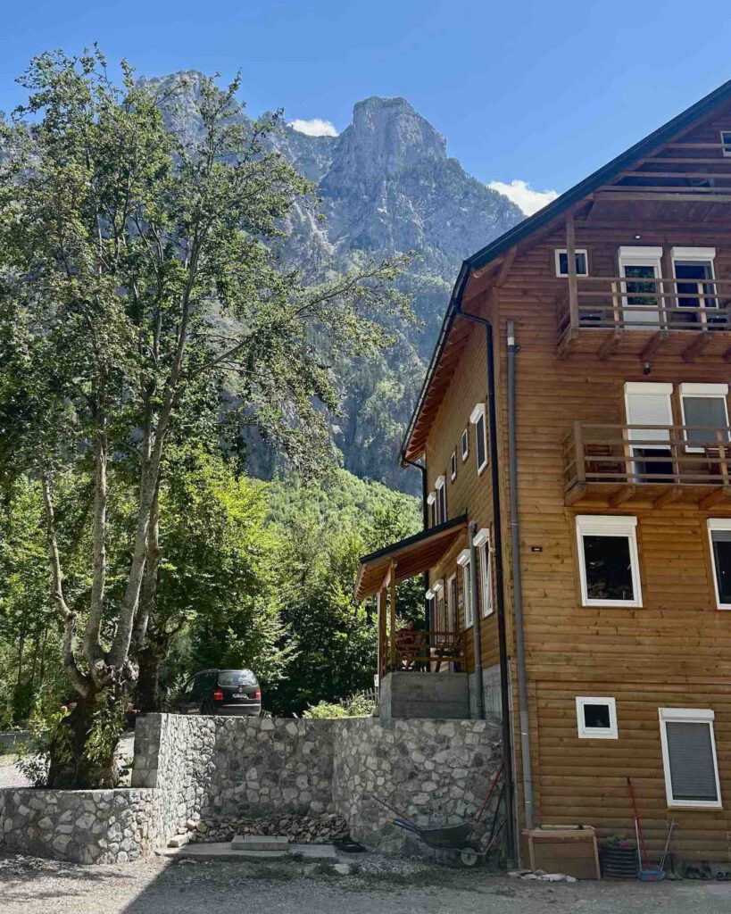 Traditional guesthouse in Valbona surrounded by the Albanian Alps