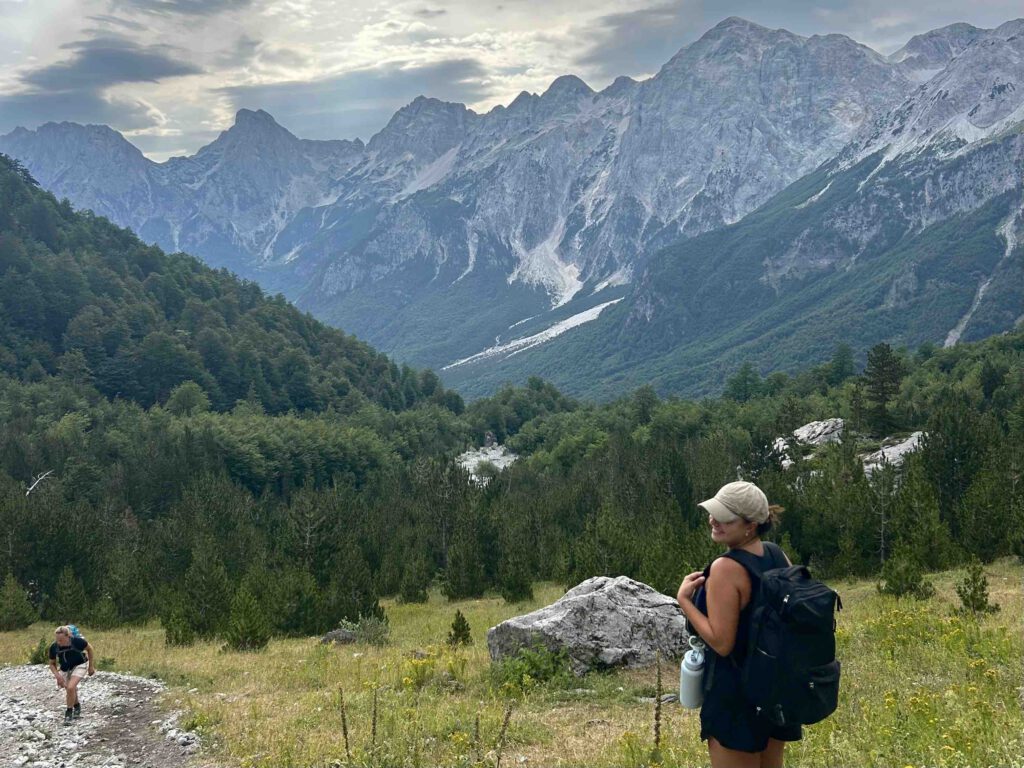 Solo female traveller starting the Valbona to Theth hike through the Albanian Alps
