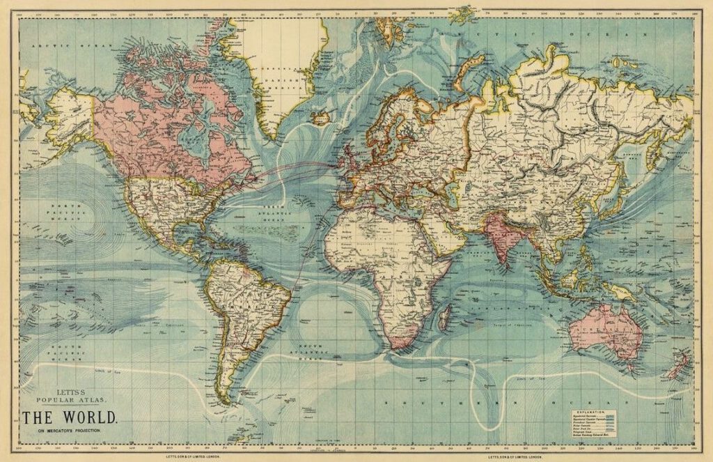 An image of a vintage world map
