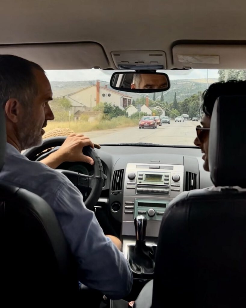 In the car during Batas Crazy Tour from Majdas Hostel in Mostar Bosnia