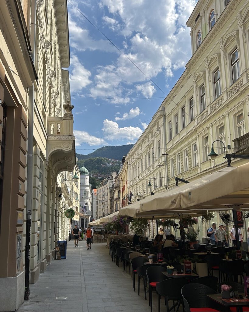 Street lined with Austro-Hungarian architecture in Sarajevo