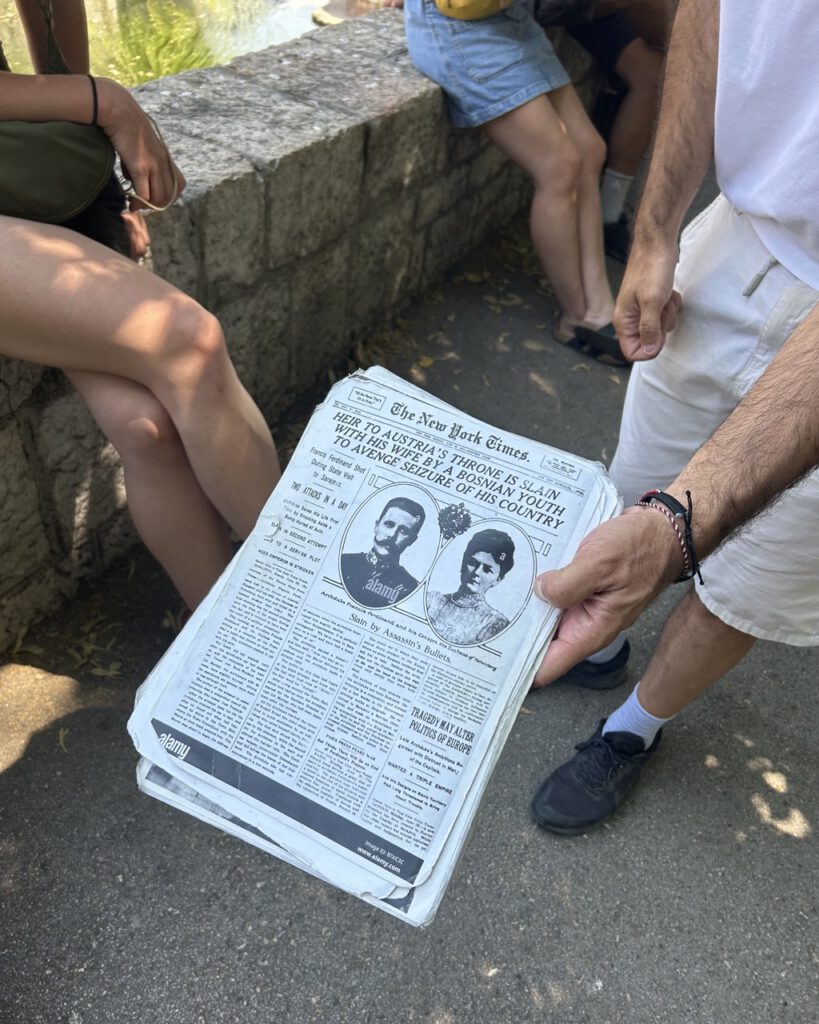 Guide leading a free walking tour in Sarajevo