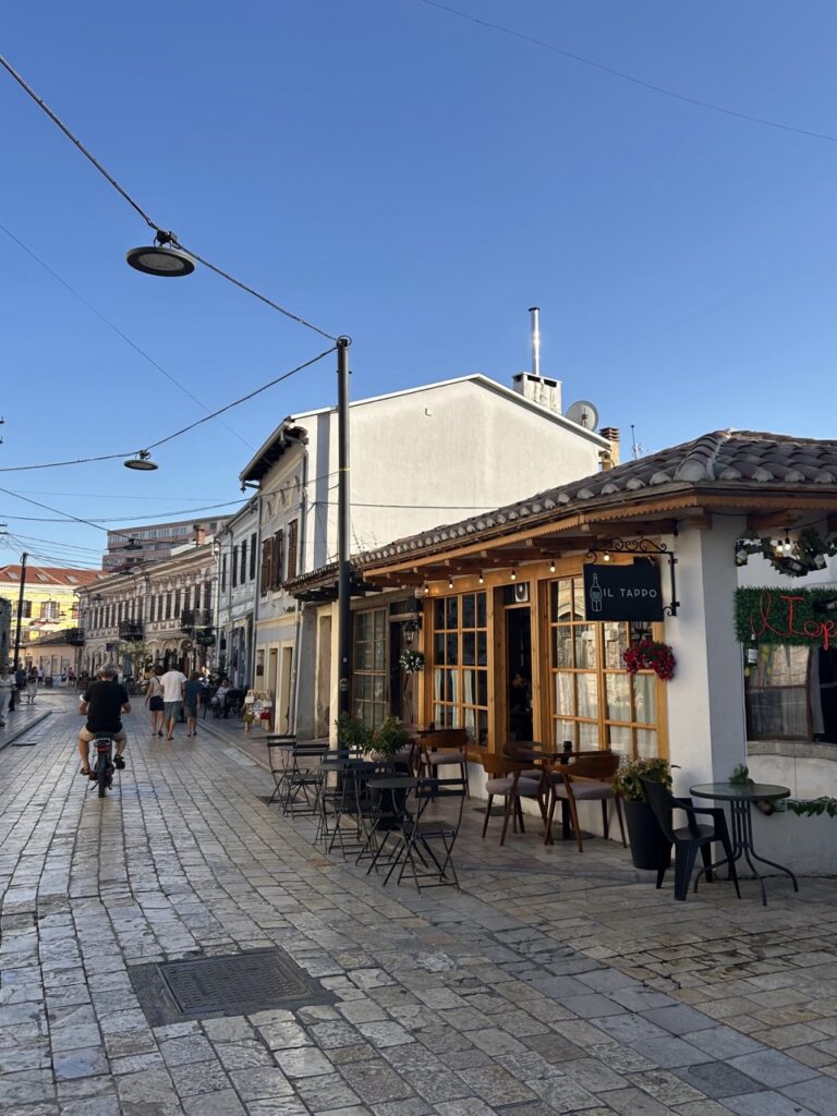 Cobblestone street in Shkodër, Albania