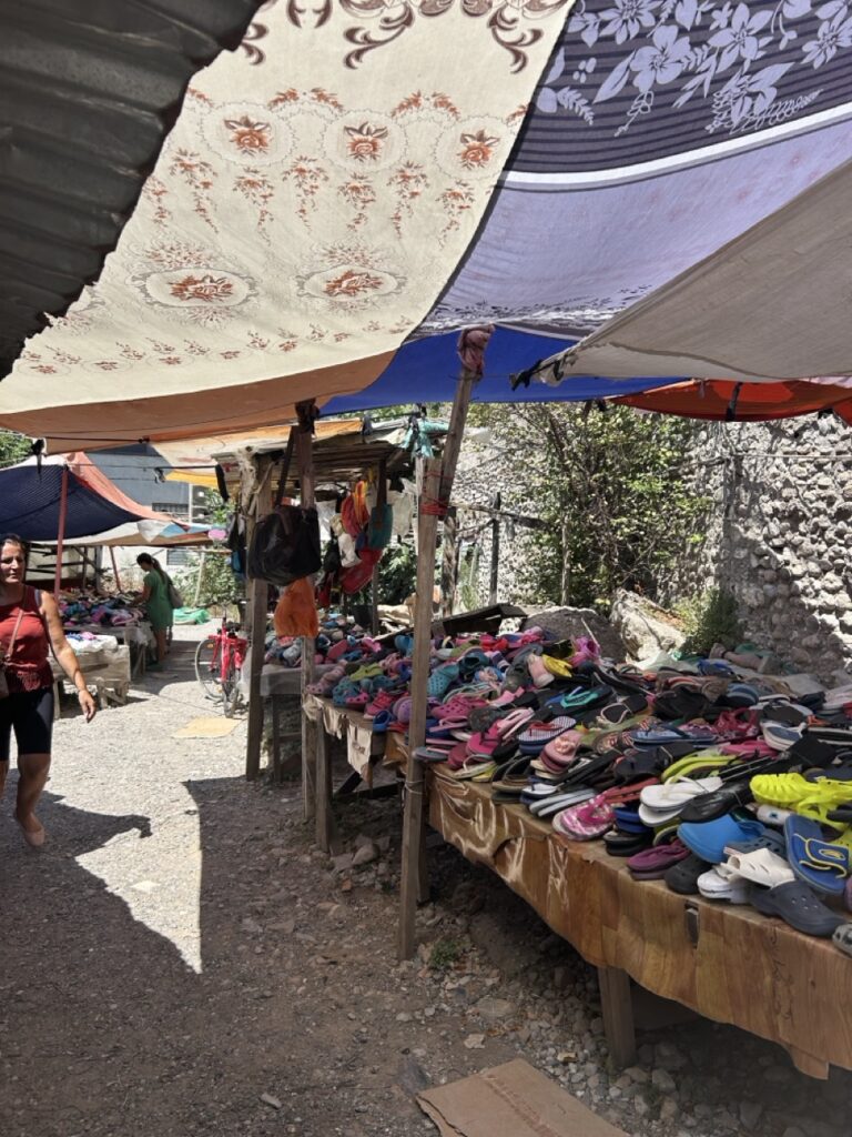 Street clothing market in Shkodër, Albania