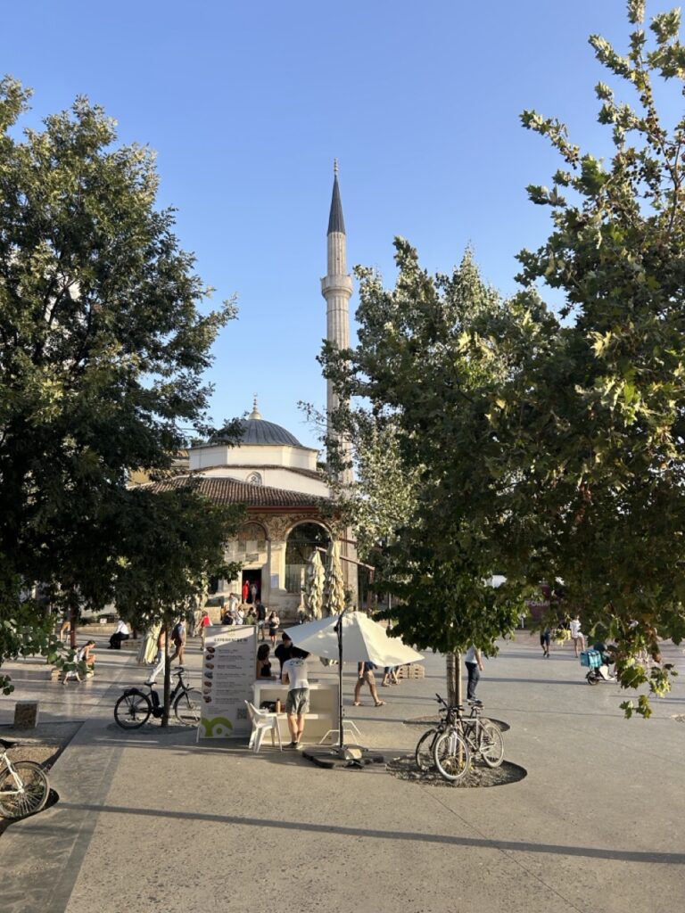 Et'hem Bej Mosque and city center in Tiranë, Albania